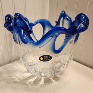 Morano Blue and Clear Glass Art Bowl Made In ITALY
